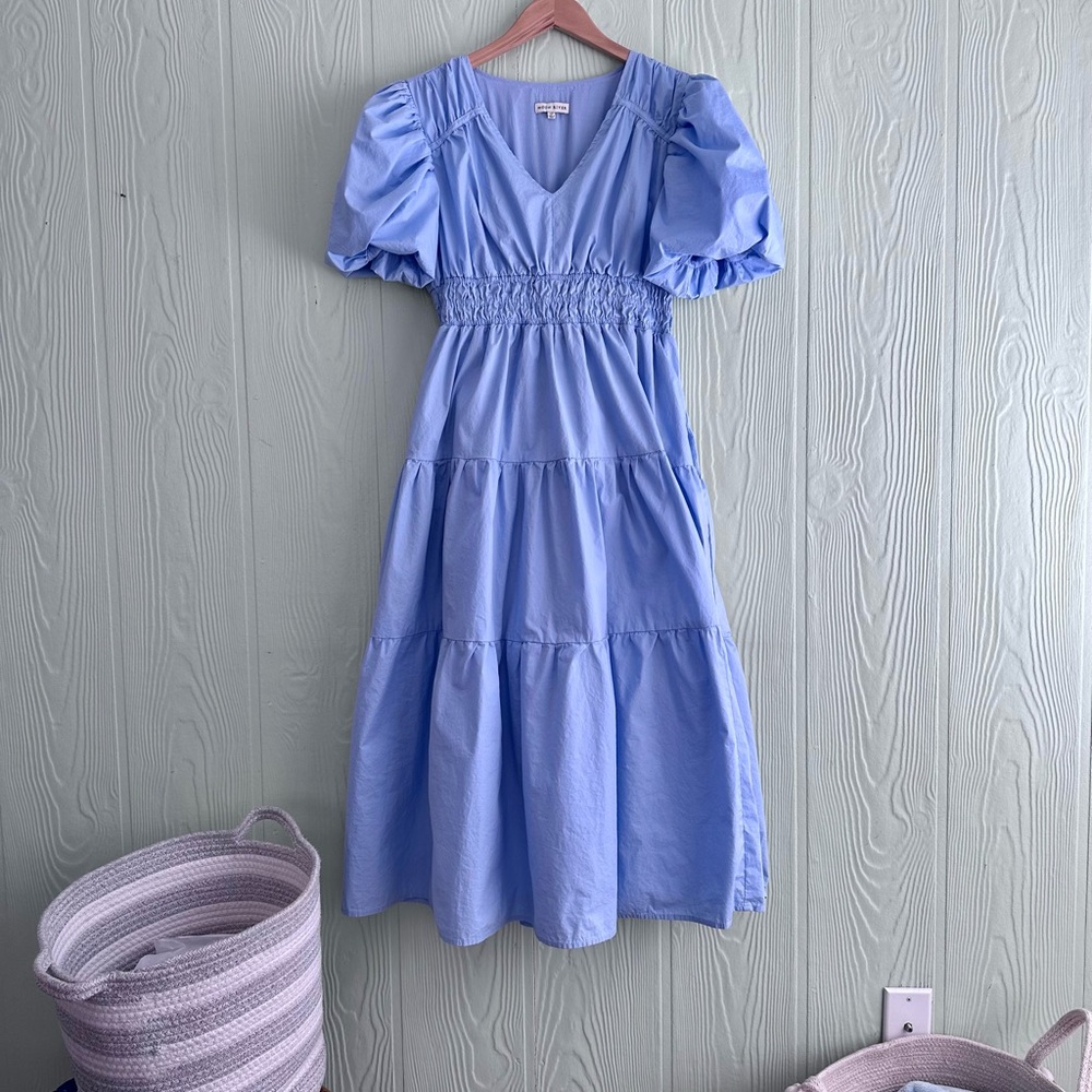 Moon River Blue Ruffled Tiered Midi Sundress